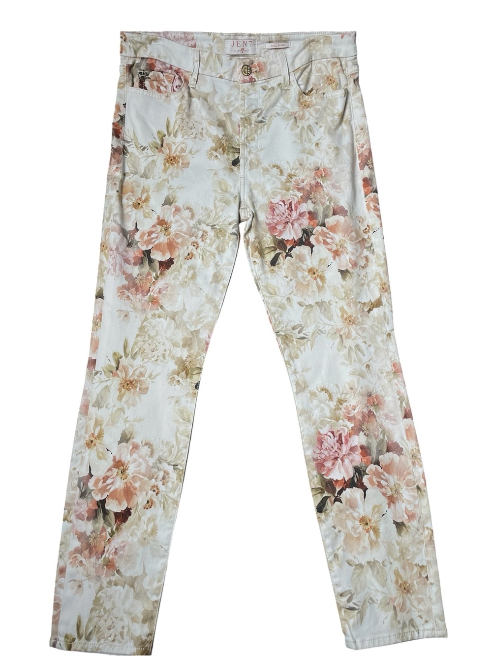 Jen7 Ankle Skinny Floral Print Pants Size 10 Cotton Spandex Excellent Condition